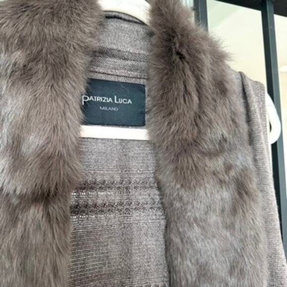 Patrizia Luca Milano Fur-Trim Vest Brown Rabbit Wool Blend M/L Cozy Boho Casua - Picture 2 of 7